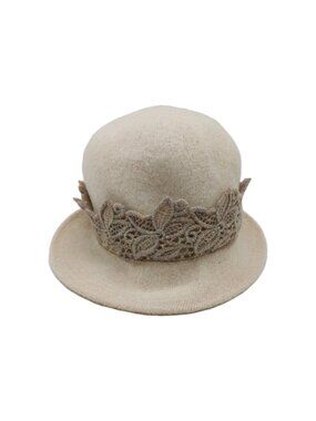 Complit by Marisa Hat Designer Cream Gray Crocheted Band